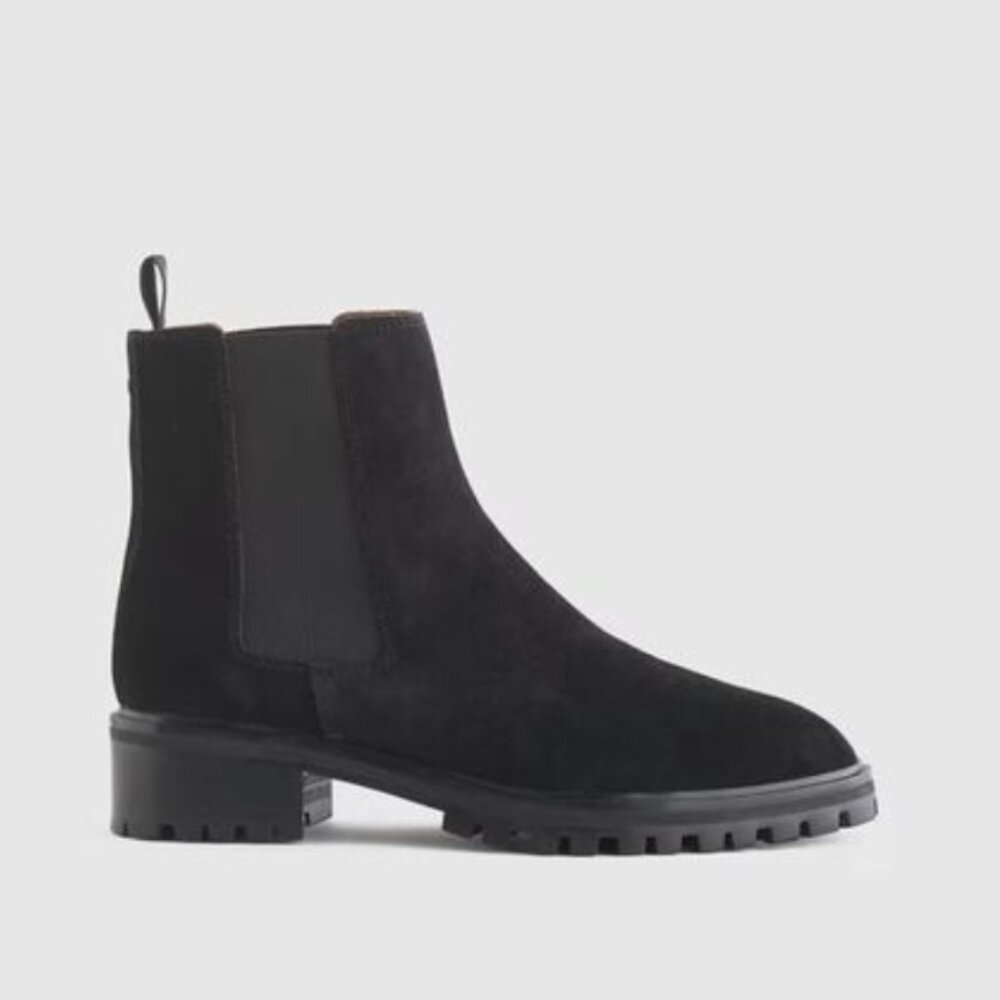 Quince Womens Suede Chelsea Boot Black Shoes 10 NWOT